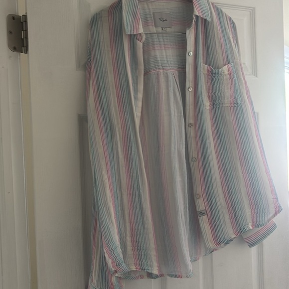 Rails Shirt Womens L White Pink Rainbow Button Up Gauze Ellis Iris Stripe - Picture 5 of 5